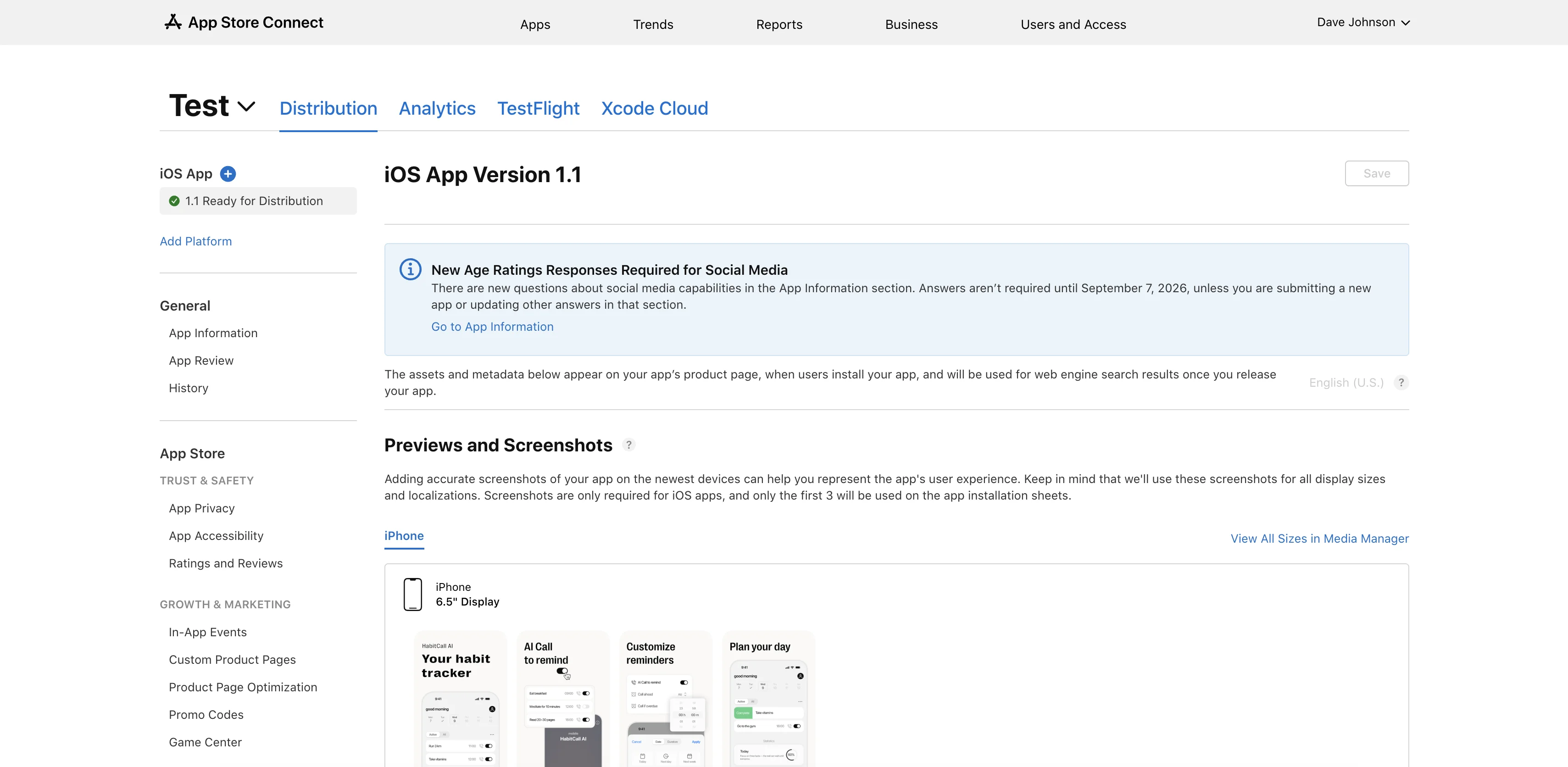 App Store Connect — open the app you want to transfer