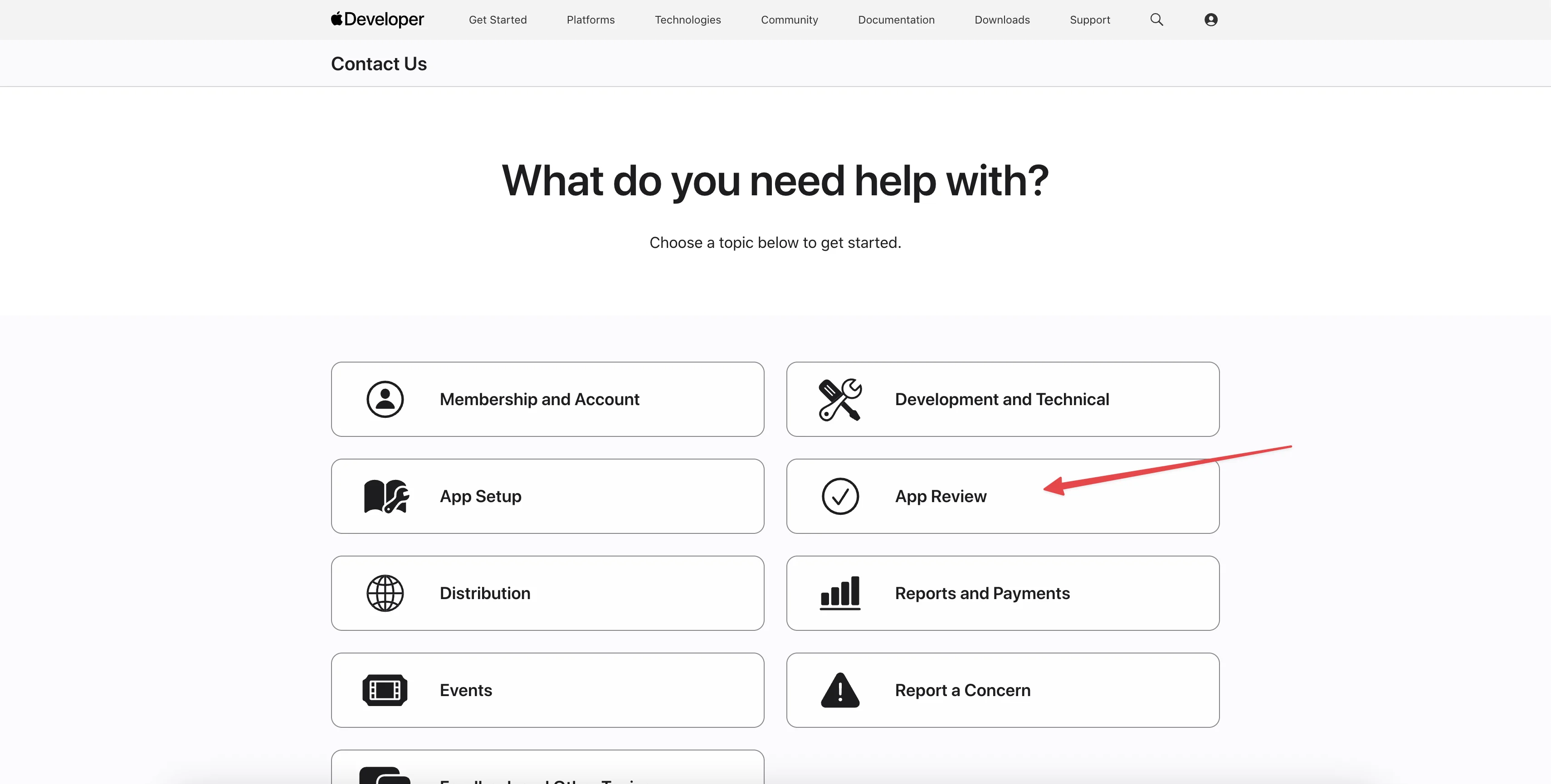 App Review в меню Contact Us — выбор темы для подачи апелляции при Pending Account Termination