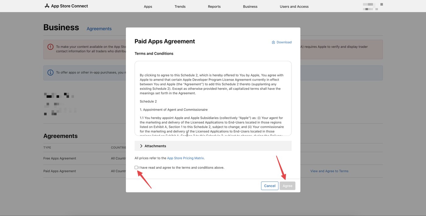 App Store Connect — підтвердження Paid Apps Agreement