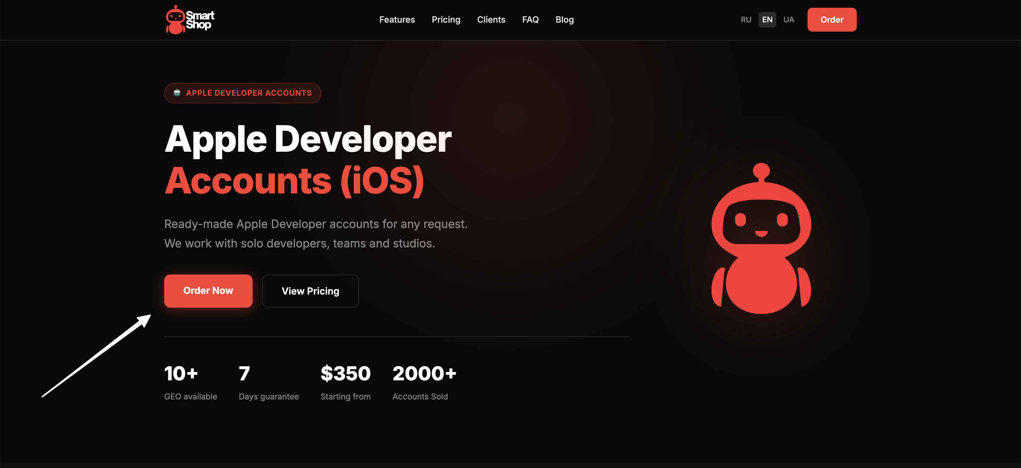 SmartShop website — Order Now button
