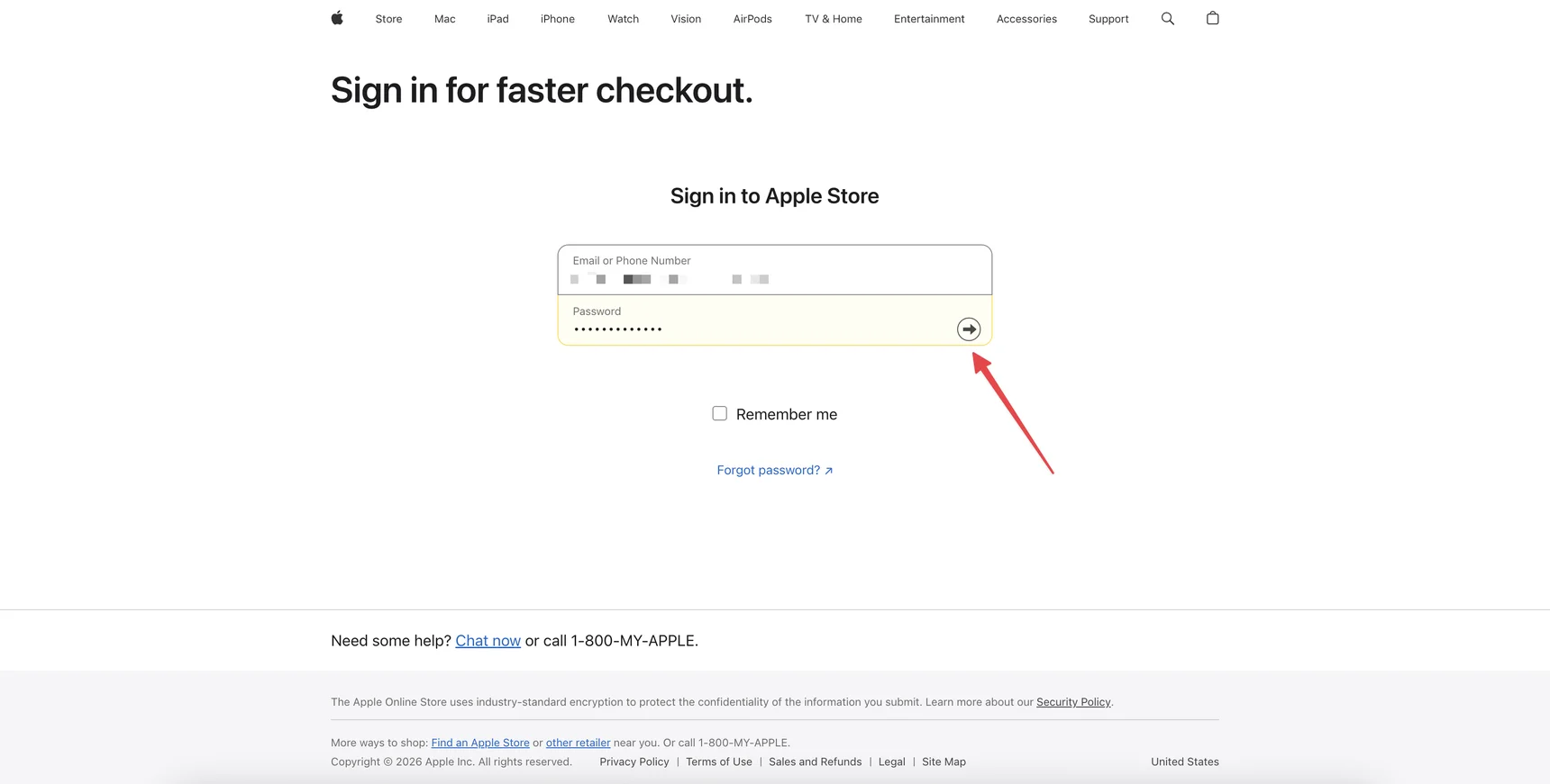 Sign in to Apple Store for faster checkout
