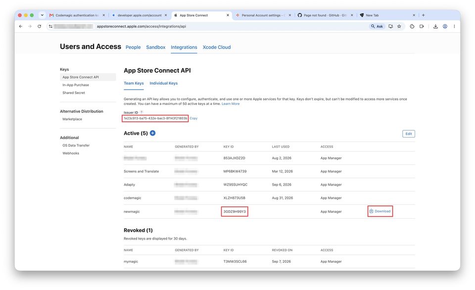 Создание App Store Connect API key — шаг 4