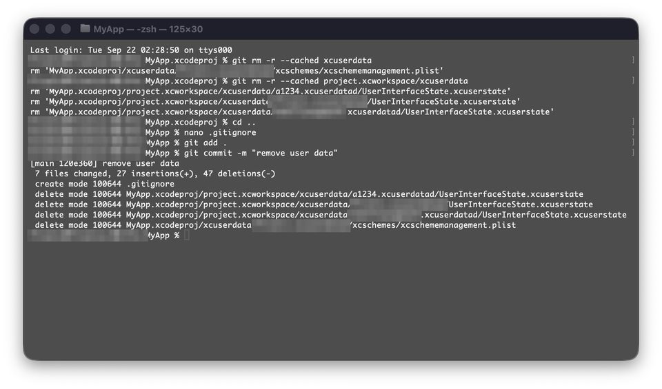 Удаление User Data Xcode перед публикацией — шаг 5