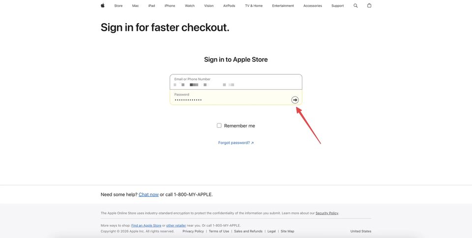 Sign in to Apple Store for faster checkout