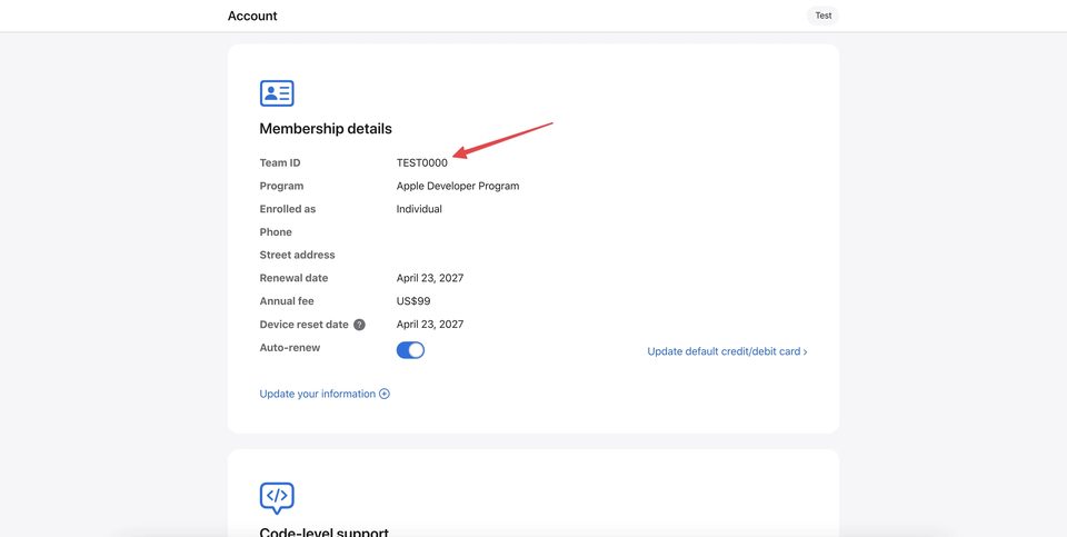 Сторінка Membership details на developer.apple.com — де знайти Team ID