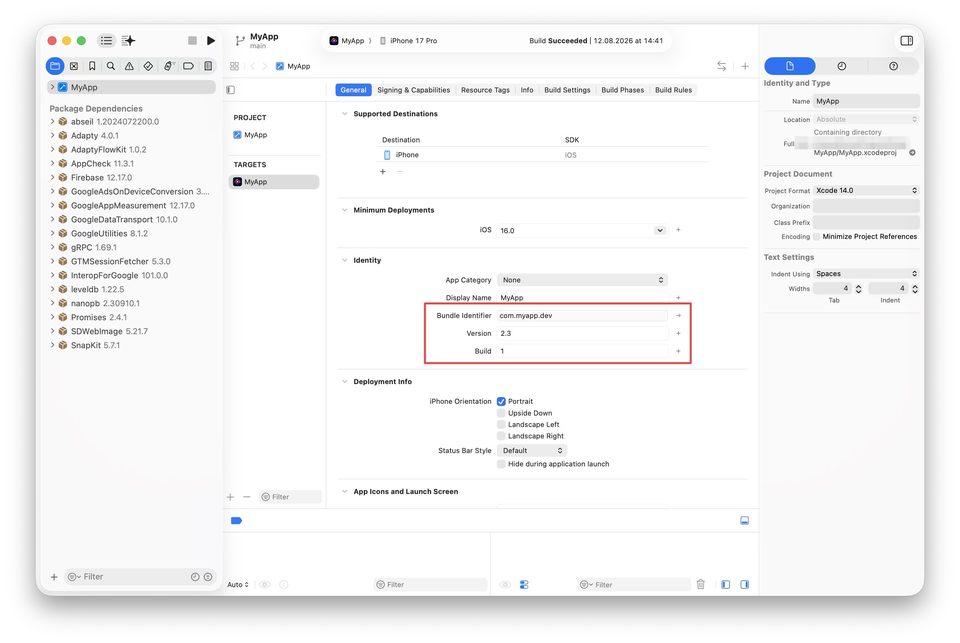 Подготовка Xcode-проекта — шаг 1