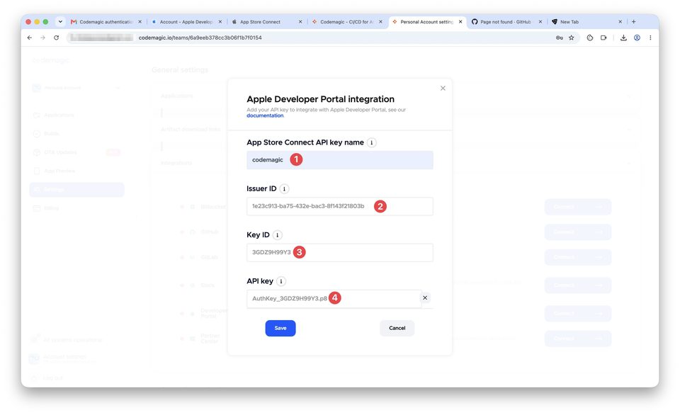 Подключение Apple Developer аккаунта к Codemagic — шаг 1