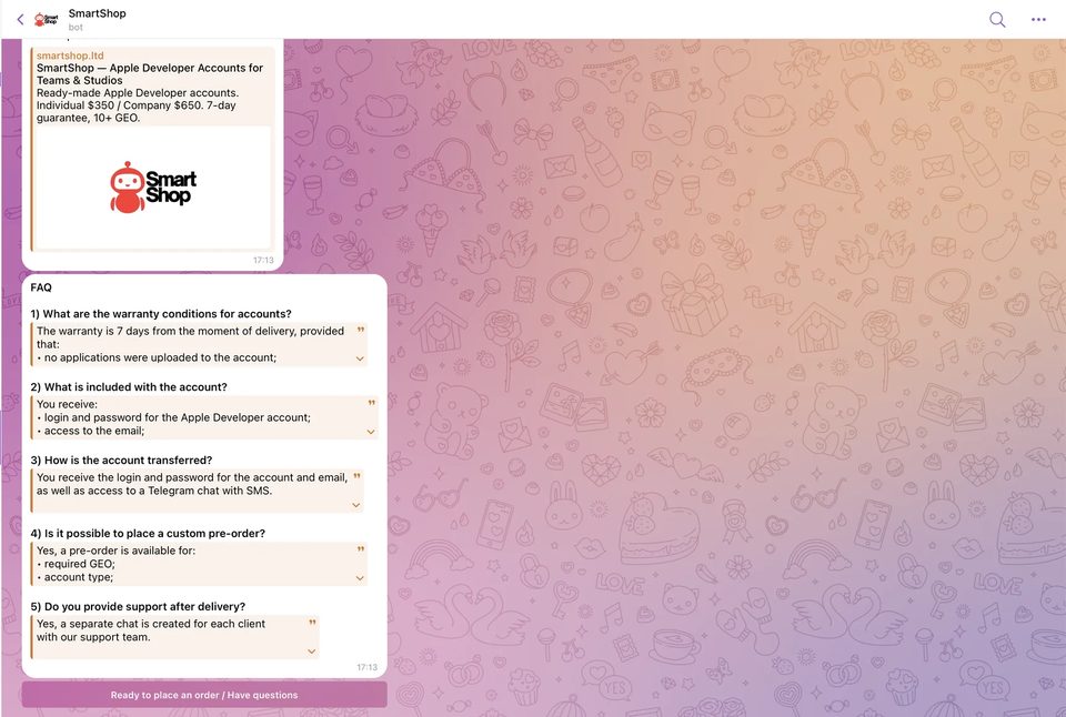 SmartShop Telegram bot — FAQ section