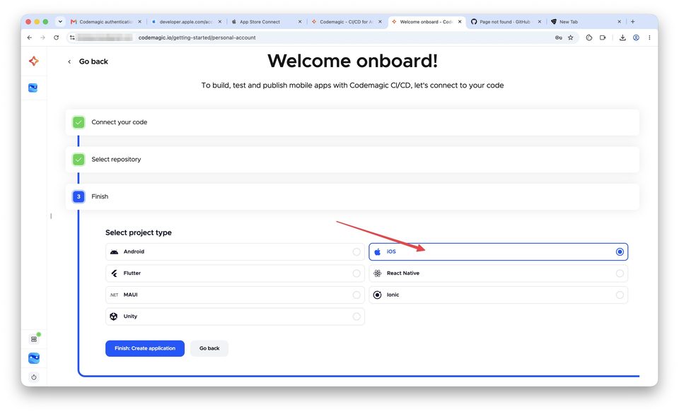 Регистрация в Codemagic и подключение GitHub-репозитория — шаг 7